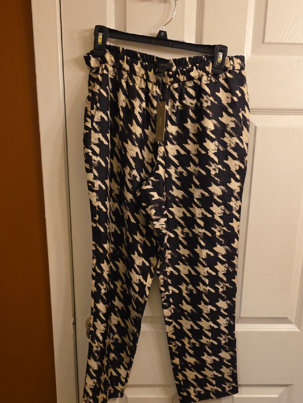 J. Crew Black and Cream Houndstooth Pull-On Chinos